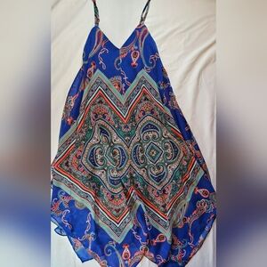 My Michelle Womens Blue Multicolor Handkerchief Thin Strap Dress Size Small